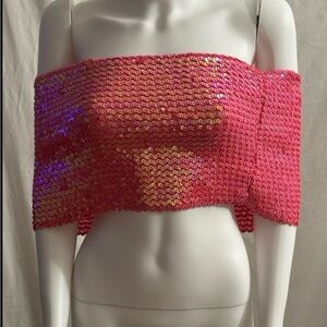 Glamorous Pink Sequin Off-Shoulder Crop Top